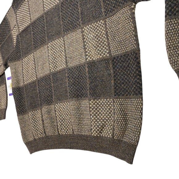 David Taylor Mens XXL Brown Pullover Sweater Knitted Checkerboard Crew Neck 90s - Picture 7 of 16